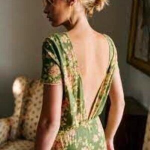 Sezane Green Floral Backless Dress